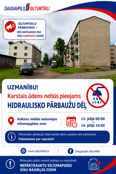 Naktī uz pirmdienu sākam hidrauliskās pārbaudes Kalkūnos