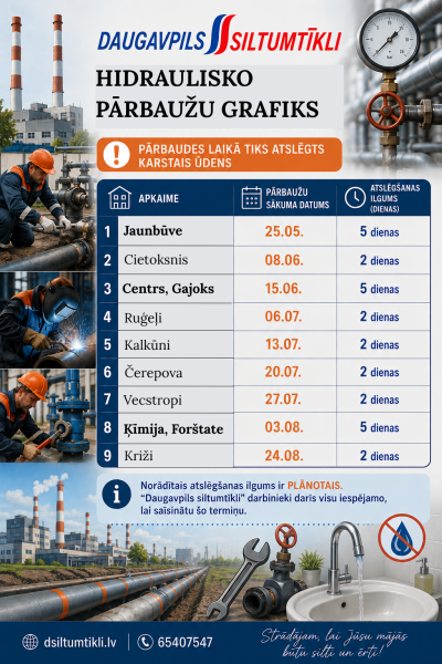 Siltumtīklu hidraulisko pārbaužu grafiks 2026. gada vasarai