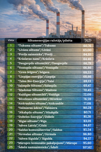 Daugavpils apkures tarifs – viens no zemākajiem Latvijā